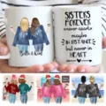 Personalized ceramic coffee mug featuring custom sister illustrations, perfect for office and daily use. - Style 13