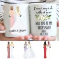 Custom bridesmaid ceramic coffee mug with personalized text and cute illustration design. - Style 22