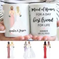 Custom wedding maid of honor ceramic mug personalized bridesmaid coffee cup with names and dates. - Style 23