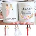 Customized ceramic coffee mug with bride and bridesmaid illustration for wedding gifts. - Style 25