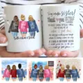 Custom best friend ceramic mug with personalized sister illustrations and heartfelt quote text. - Style 33