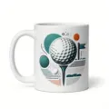 Detailaufnahme einer weissen Keramikkaffeetasse mit einem abstrakten Golfsport-Design. - 301-400ml / Stil 8