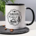 Ceramic coffee mug detailed view, black and white design with bat graphic, perfect for office use. - 301-400ml / Moon Phase Style