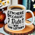 Detailansicht einer stilvollen weißen Keramik-Kaffeetasse mit witzigem Text, ideal fürs Büro. - 301-400ml / Stil 1
