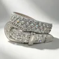Cintura western in strass argentati da donna con cristalli scintillanti e fibbia in metallo. - 110cm / Argento Bianco