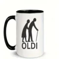 Vista detallada de taza de café de cerámica con silueta divertida y diseño bicolor. - 2