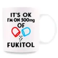 Divertida taza de cafe de ceramica con frase graciosa y grafico de pildora divertido. - Estilo 4