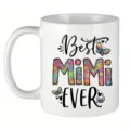 Weißer Keramik Kaffeetasse mit Blumen MiMi Textdesign, perfektes Geschenk Detail Ansicht. - Stil 4