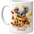 Gros plan détaillé d'une tasse à café en céramique blanche avec un koala aquarelle et des feuilles. - 301-400ml / Style 9