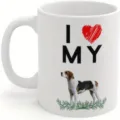 Custom white ceramic coffee mug featuring a lovely dog graphic and heart print for pet lovers. - 301-400ml / Style 9