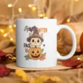 Detalle taza café cerámica gato Halloween, bonito diseño estampado calabaza bruja. - Estilo 10