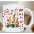 White ceramic coffee mug with cute sheep print and festive elements, perfect holiday gift cup. - Style 13