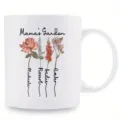 Personalized ceramic coffee mug with custom floral design and names, ideal daily drinkware. - Style 14