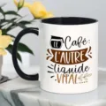 Taza de café de cerámica con frase francesa, asa negra, taza de oficina para uso diario. - 301-400ml / Estilo 2