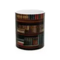 Vintage bookshelf print ceramic coffee mug, 3D library pattern office tea cup for daily use - Style 16