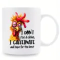 Taza de café de cerámica con divertido diseño de pollo y frase graciosa para la mañana. - Estilo 26