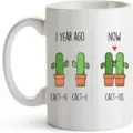Primer plano de la taza con estampado de cactus, que muestra gráficos detallados y cerámica lisa. - 301-400ml / Estilo Cactus