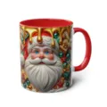 Detailed view of the 3D Santa Claus ceramic coffee mug with festive gift patterns and red handle. - 72
