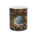 Detailed view of the ceramic coffee mug featuring a unique 3D book vortex art design. - Style 26
