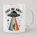 Taza de cafe de ceramica blanca con lindo grafico de extraterrestre UFO arcoiris buen regalo. - 301-400ml / 2