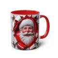 3D Santa Claus ceramic coffee mug with red handle and festive holiday design for office. - 16