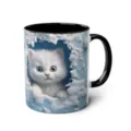 Charming 3D white kitten ceramic mug with black handle, perfect cute office coffee tea cup. - 301-400ml / Style 2