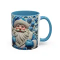 3D Santa Claus coffee mug with blue handle and interior, festive ceramic cup for office use - 5