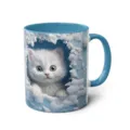 3D Cute White Cat Ceramic Coffee Mug with Blue Handle for Office and Daily Home Use - 301-400ml / Style 1