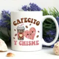 White ceramic coffee mug featuring cute leopard print cup and concha heart graphic design. - Coffee Letter Print