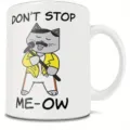 Weisser Keramik-Kaffebecher mit lustigem Rock-Singer-Katzen-Design fuer den taeglichen Gebrauch. - Rock Katze