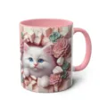 3D cute white cat succulent ceramic coffee mug, pink handle office milk tea cup main view - 301-400ml / Style 55