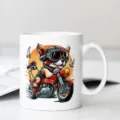 Cool motorcycle dog print white ceramic mug, ideal office coffee cup with custom graphic style. - Cool Dog Print