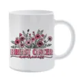 Weißer Keramik-Kaffeetasse mit rosa Blumen und Brustkrebs-Sensibilisierungs-Design. - Brustkrebs Aufklärung Stil