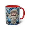 3D Blauer Weihnachtsmann Keramik Kaffeetasse mit rotem Henkel für Büro Feiertagsgeschenk. - 2