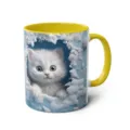 Cute 3D white kitten ceramic coffee mug with yellow handle for office and daily use. - 301-400ml / Style 4