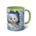 3D Cute White Cat Ceramic Coffee Mug with Green Handle and Inner Wall for Office Home - 301-400ml / Style 5