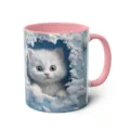 3D white kitty ceramic coffee mug with pink handle, cute animal design cup for office daily use. - 301-400ml / Style 6