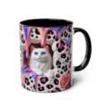 3D Cute Cat Ceramic Coffee Mug with Colorful Melting Leopard Print and Black Handle for Office. - 301-400ml / Style 7