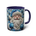 3D blue Santa Claus ceramic mug, festive coffee cup with handle, holiday gift drinkware. - 6