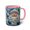 Pink ceramic coffee mug with 3D blue Santa Claus print, perfect for office and holiday gifts. - 7