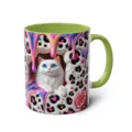 3D Cute Cat Ceramic Mug with Green Handle and Inner Wall, Stylish Animal Print Design - 301-400ml / Style 10