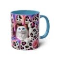 Cute 3D white cat ceramic mug with blue handle, stylish leopard print coffee cup for office. - 301-400ml / Style 11