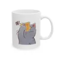 Tasse a café en ceramique avec chat gris mignon et illustration drole, mug blanc. - Style 12
