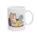 Tasse à café en céramique blanche avec illustration de chat mignon, idéale pour un usage quotidien. - Style 14