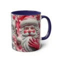 3D Santa Claus ceramic coffee mug with blue handle, festive holiday gift drinkware. - 13