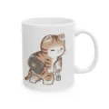 Mug à café en céramique blanche avec un joli motif de chat de dessin animé, idéal au quotidien. - Style 15