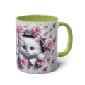 Cute 3D white cat ceramic coffee mug with green handle, perfect for office and daily use. - 301-400ml / Style 17