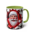 3D Santa Claus ceramic coffee mug with green handle and interior, festive holiday drinkware gift. - 18