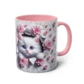 Cute 3D white cat ceramic coffee mug with pink handle, perfect for office and daily home use. - 301-400ml / Style 19