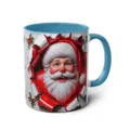 3D Santa Claus ceramic coffee mug with blue handle, festive holiday gift office drinkware cup - 19